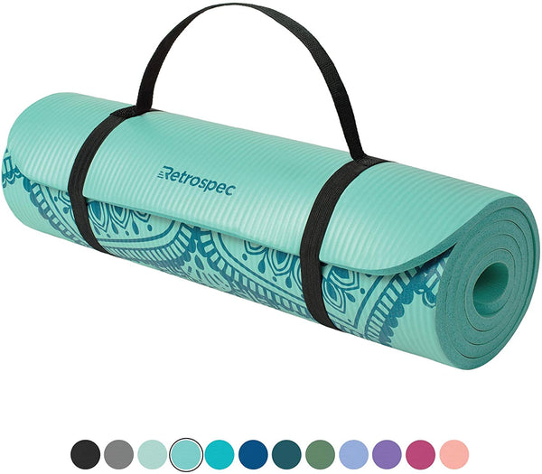 Retrospec Solana Yoga Mat 1/2" & 1" Thick w/ Nylon Strap for Men & Women - Non Slip Excercise Mat for Yoga, Pilates, Stretching, Floor & Fitness Workouts