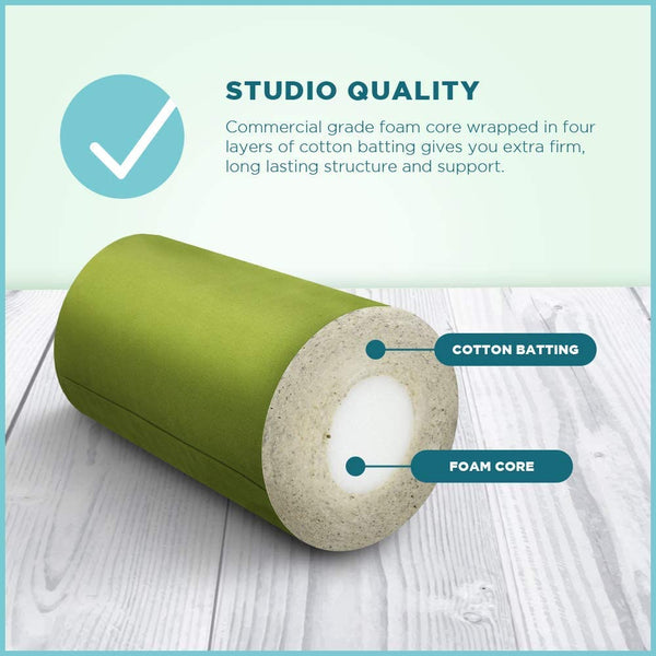 Bean Products Yoga Bolster - Made in The USA with Eco Friendly Materials - Studio Grade Round Support Cushion That Elevates Your Practice & Lasts Longer - Natural Cotton, Hemp or Vinyl Cover
